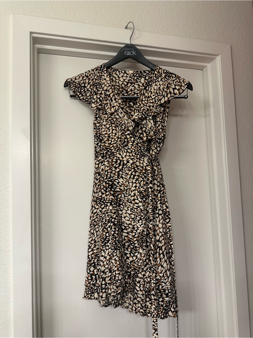 Free People Brown & Cream Printed Midi Wrap Dress